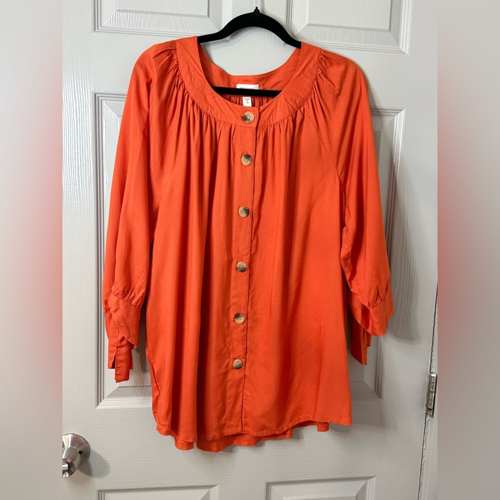 Westport |Orange |Button-Front Blouse| 1XL
